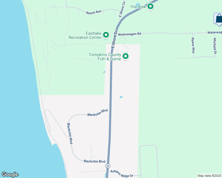 map of restaurants, bars, coffee shops, grocery stores, and more near 1616 East Shore Drive in Ithaca