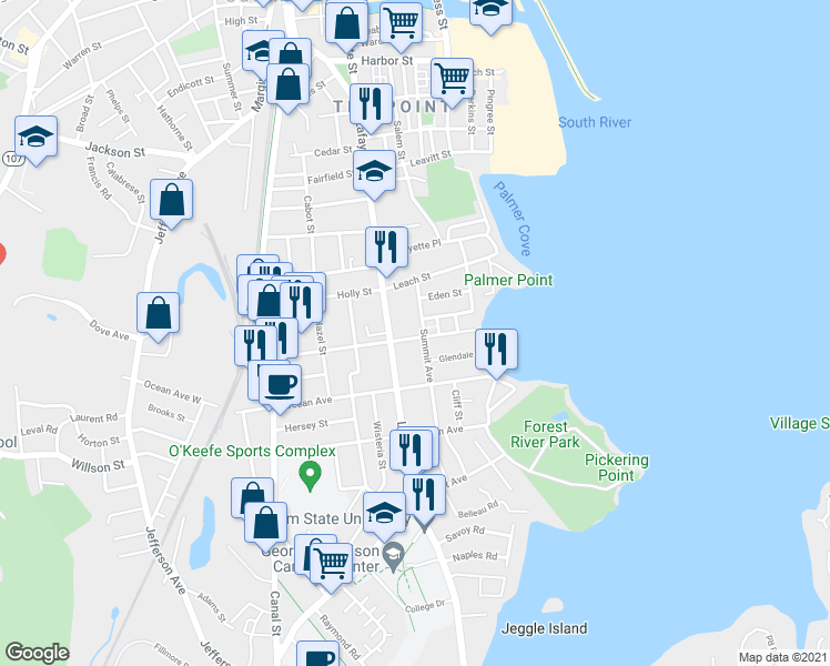 map of restaurants, bars, coffee shops, grocery stores, and more near 18 Bertram Terrace in Salem