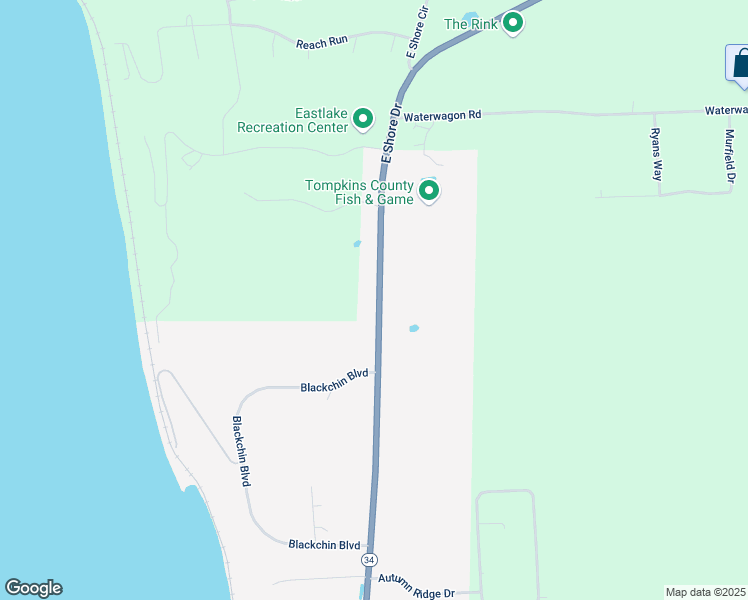 map of restaurants, bars, coffee shops, grocery stores, and more near 1616 East Shore Drive in Ithaca