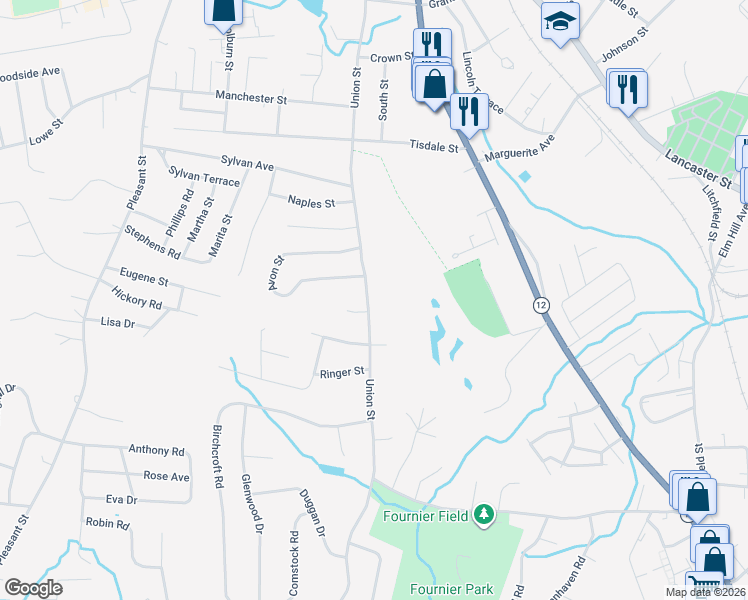 map of restaurants, bars, coffee shops, grocery stores, and more near 354 Union Street in Leominster