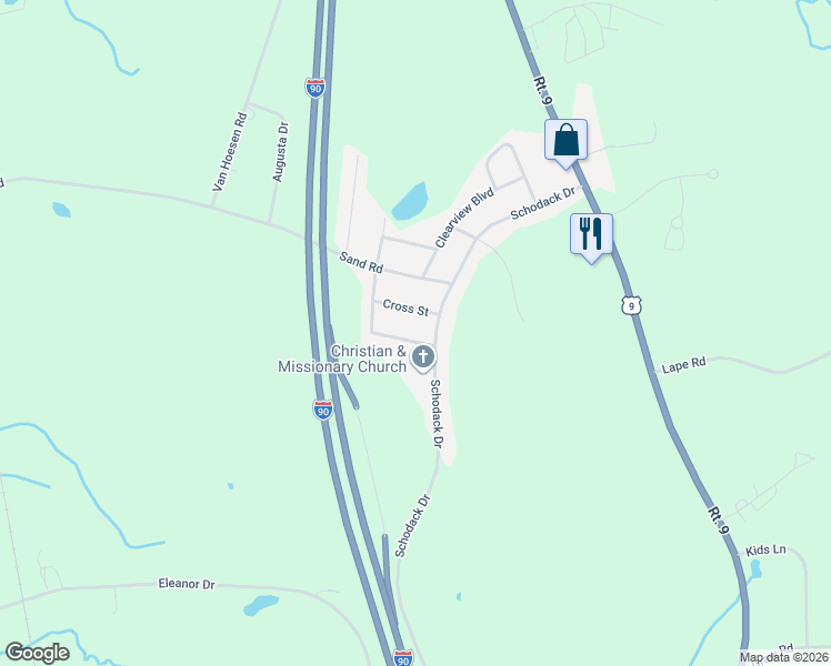 map of restaurants, bars, coffee shops, grocery stores, and more near 291 Schodack Drive in Castleton-on-Hudson