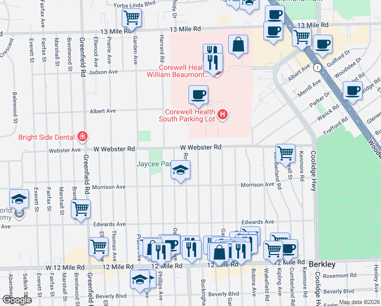 map of restaurants, bars, coffee shops, grocery stores, and more near 4290 Royal Ave in Berkley