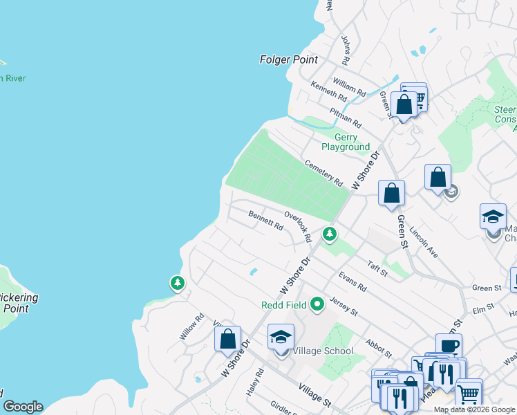 map of restaurants, bars, coffee shops, grocery stores, and more near 62 Overlook Road in Marblehead