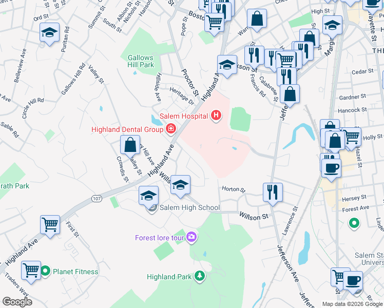 map of restaurants, bars, coffee shops, grocery stores, and more near 13 Greenway Road in Salem