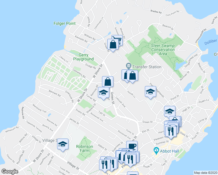 map of restaurants, bars, coffee shops, grocery stores, and more near 110 Green Street in Marblehead