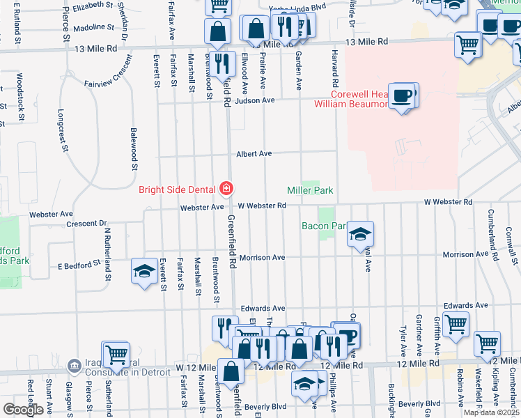 map of restaurants, bars, coffee shops, grocery stores, and more near 4292 Ellwood Avenue in Berkley