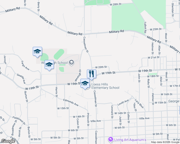 map of restaurants, bars, coffee shops, grocery stores, and more near 1907 Casselman Street in Sioux City