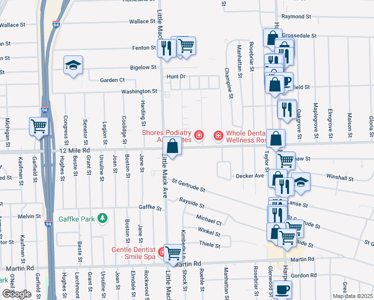 map of restaurants, bars, coffee shops, grocery stores, and more near 20920 12 Mile Road in St. Clair Shores