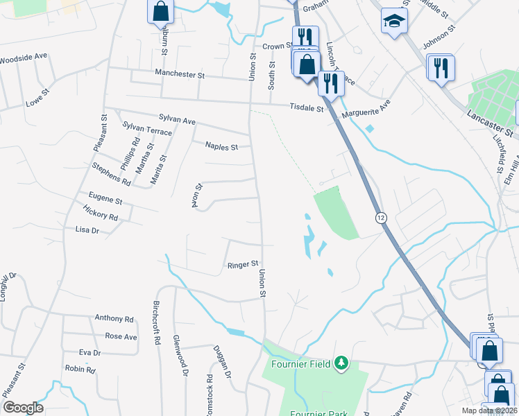 map of restaurants, bars, coffee shops, grocery stores, and more near 354 Union Street in Leominster
