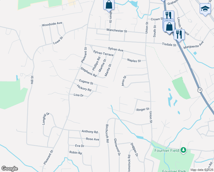 map of restaurants, bars, coffee shops, grocery stores, and more near 97 Eugene Street in Leominster