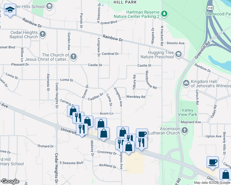map of restaurants, bars, coffee shops, grocery stores, and more near 334 Progress Avenue in Waterloo