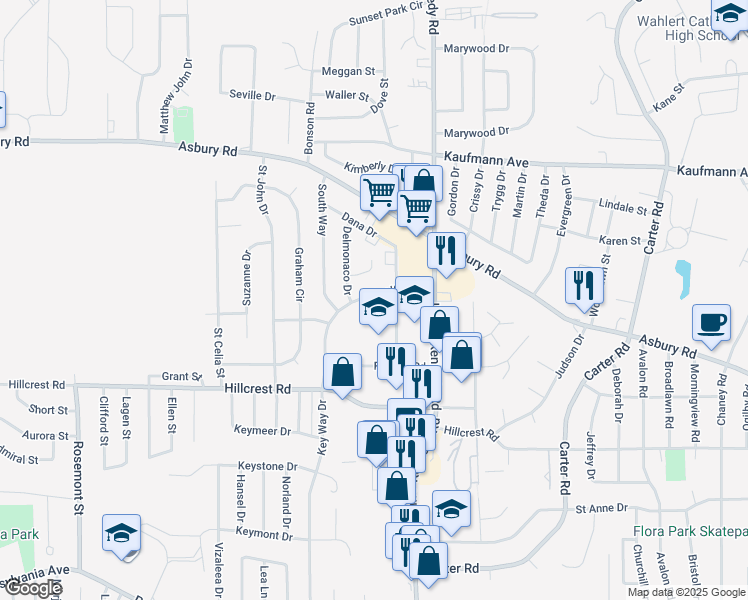 map of restaurants, bars, coffee shops, grocery stores, and more near 2192 Key Way Drive in Dubuque