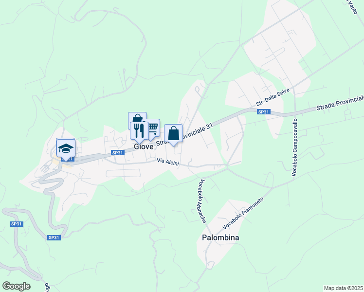 map of restaurants, bars, coffee shops, grocery stores, and more near 21 Via Santa Maria de Mattias in Giove