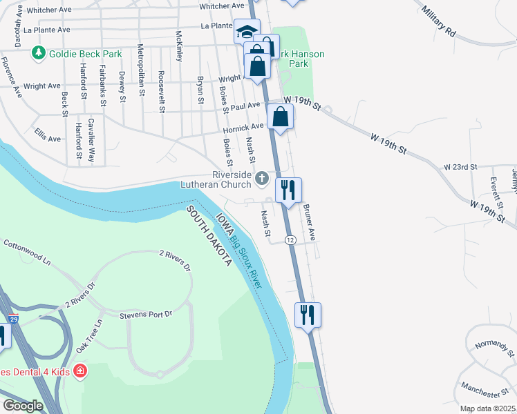 map of restaurants, bars, coffee shops, grocery stores, and more near 1757 Nash Street in Sioux City