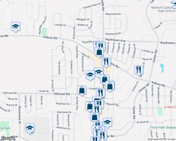 map of restaurants, bars, coffee shops, grocery stores, and more near 2192 Key Way Drive in Dubuque