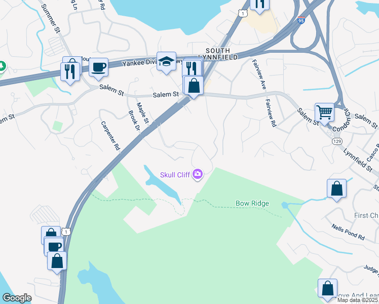 map of restaurants, bars, coffee shops, grocery stores, and more near 375 Broadway in Lynnfield