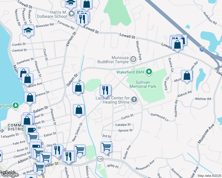 map of restaurants, bars, coffee shops, grocery stores, and more near 4 Preston Street in Wakefield