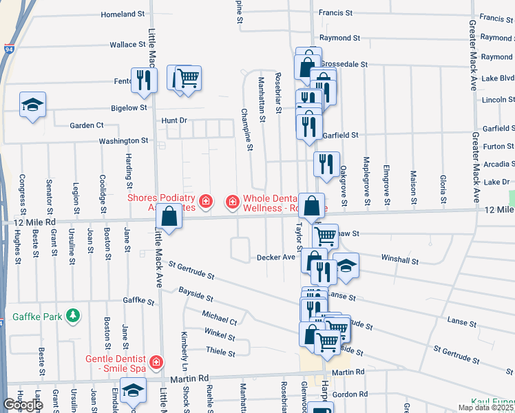 map of restaurants, bars, coffee shops, grocery stores, and more near 29627 Manhattan Street in St. Clair Shores