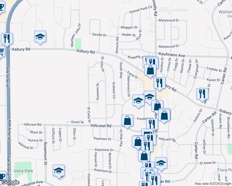 map of restaurants, bars, coffee shops, grocery stores, and more near 2224 Graham Circle in Dubuque