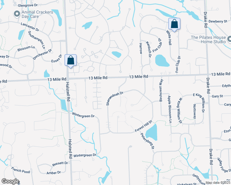 map of restaurants, bars, coffee shops, grocery stores, and more near 29405 Arlington Way in Farmington Hills
