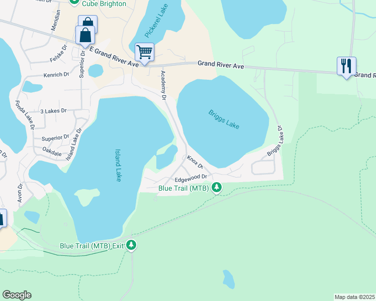 map of restaurants, bars, coffee shops, grocery stores, and more near 6445 Academy Drive in Brighton