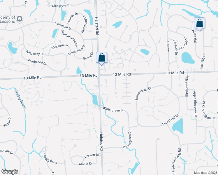 map of restaurants, bars, coffee shops, grocery stores, and more near 29442 Chelsea Crossing in Farmington Hills