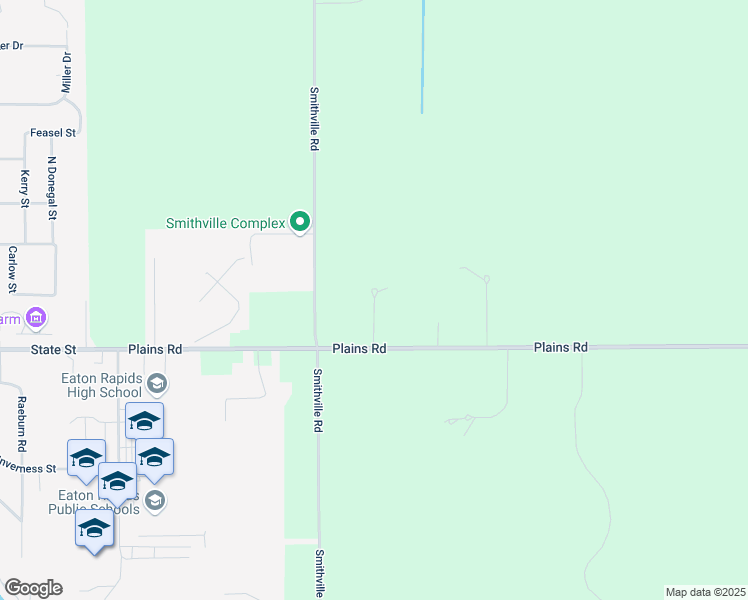 map of restaurants, bars, coffee shops, grocery stores, and more near 3873 Morningstar Lane in Eaton Rapids