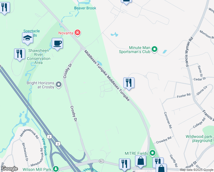 map of restaurants, bars, coffee shops, grocery stores, and more near in Bedford