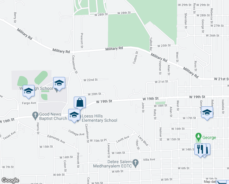 map of restaurants, bars, coffee shops, grocery stores, and more near 2307 West 19th Street in Sioux City