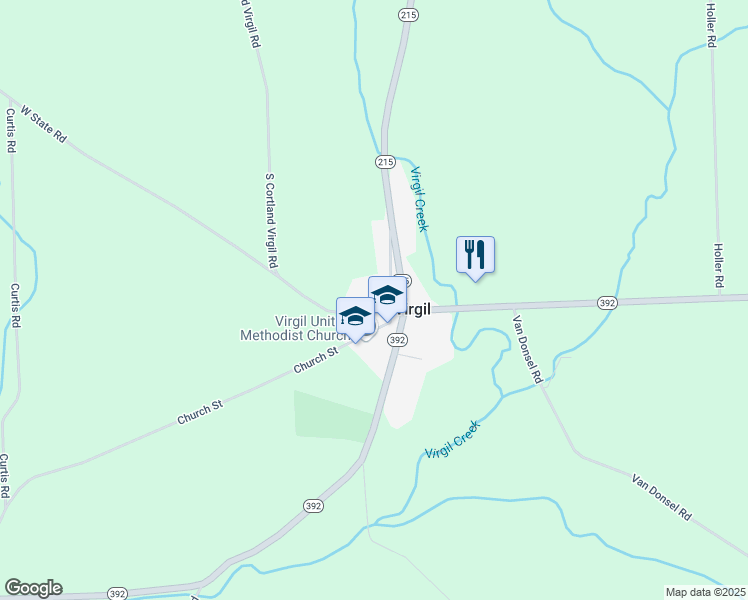 map of restaurants, bars, coffee shops, grocery stores, and more near 1203 West State Road in Cortland
