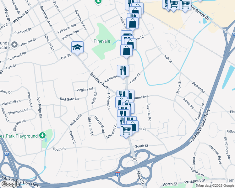 map of restaurants, bars, coffee shops, grocery stores, and more near 484 Summer Avenue in Reading