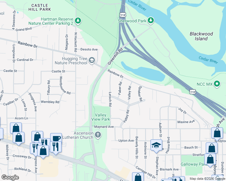 map of restaurants, bars, coffee shops, grocery stores, and more near 128 Faber Rd in Waterloo