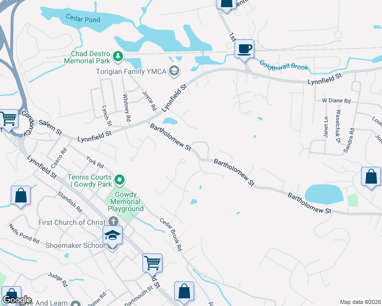 map of restaurants, bars, coffee shops, grocery stores, and more near 1 Valley Circle in Peabody