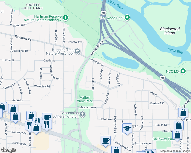 map of restaurants, bars, coffee shops, grocery stores, and more near 128 Faber Rd in Waterloo