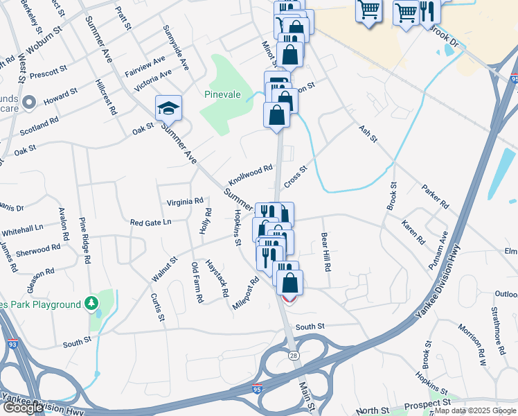 map of restaurants, bars, coffee shops, grocery stores, and more near 484 Summer Avenue in Reading