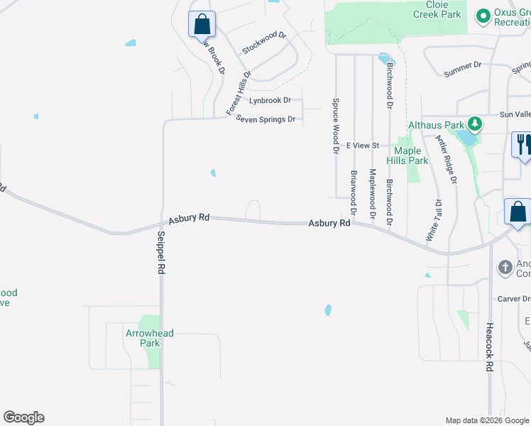 map of restaurants, bars, coffee shops, grocery stores, and more near 7615 Asbury Road in Dubuque