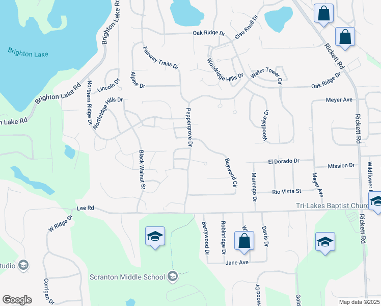 map of restaurants, bars, coffee shops, grocery stores, and more near 1258 Peppergrove Drive in Brighton