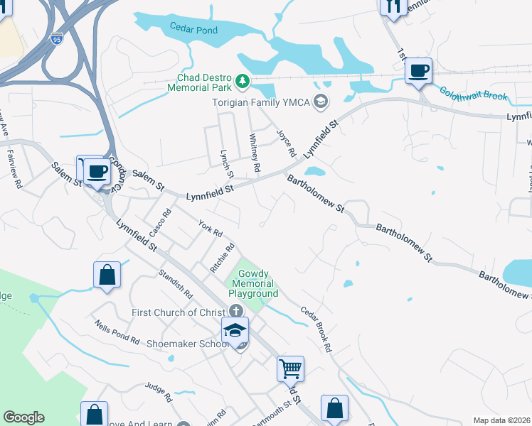 map of restaurants, bars, coffee shops, grocery stores, and more near 10 Ralph Road in Peabody