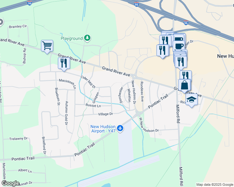 map of restaurants, bars, coffee shops, grocery stores, and more near 31019 Dorchester in Lyon Charter Township