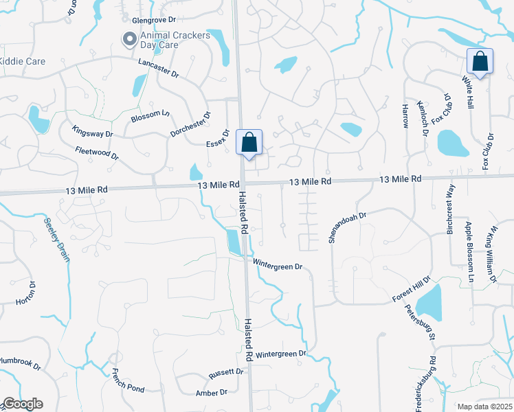map of restaurants, bars, coffee shops, grocery stores, and more near 29419 Chelsea Crossing in Farmington Hills