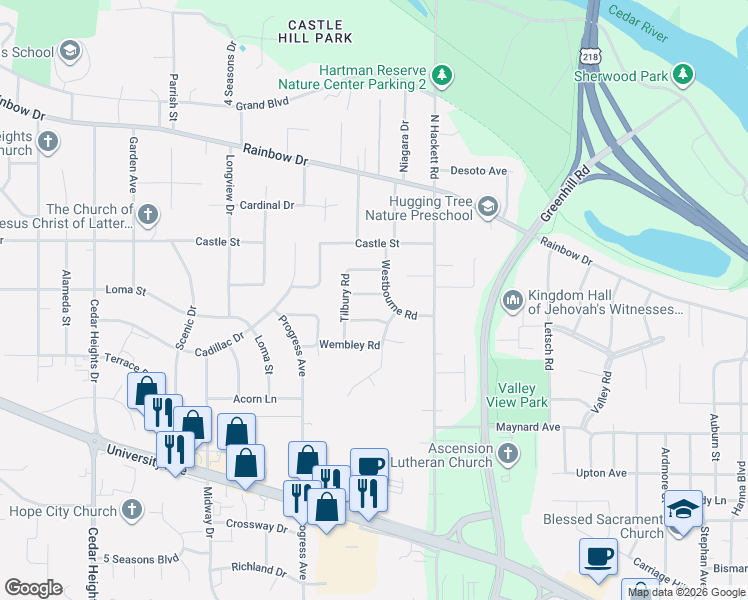 map of restaurants, bars, coffee shops, grocery stores, and more near 321 Westbourne Road in Waterloo