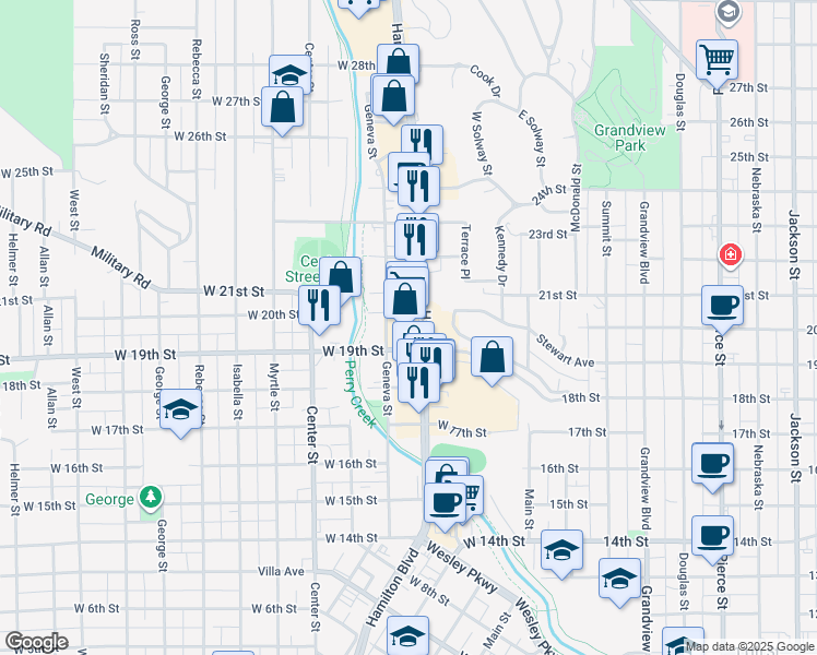 map of restaurants, bars, coffee shops, grocery stores, and more near 1925 Hamilton Boulevard in Sioux City
