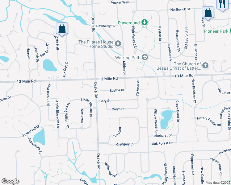 map of restaurants, bars, coffee shops, grocery stores, and more near 35319 Edythe Drive in Farmington Hills