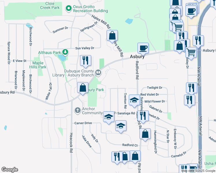 map of restaurants, bars, coffee shops, grocery stores, and more near 5295 Valley Forge Road in Asbury