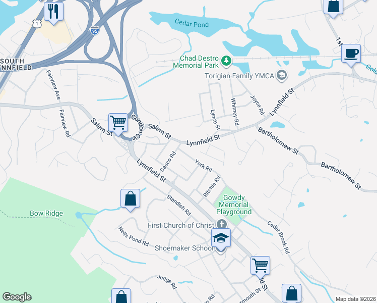 map of restaurants, bars, coffee shops, grocery stores, and more near 416 Lynnfield Street in Peabody