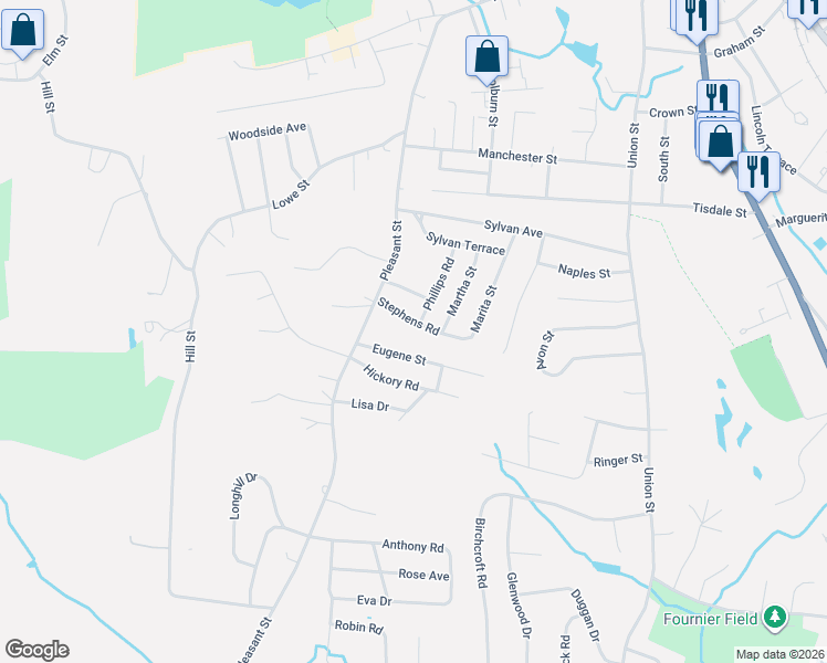 map of restaurants, bars, coffee shops, grocery stores, and more near 52 Stephens Road in Leominster