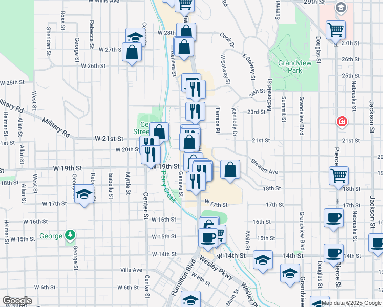map of restaurants, bars, coffee shops, grocery stores, and more near 1925 Hamilton Boulevard in Sioux City