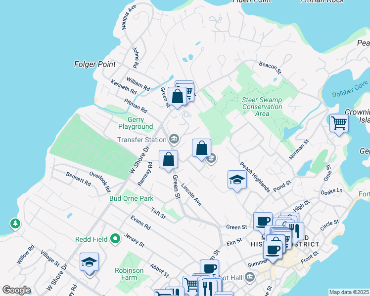 map of restaurants, bars, coffee shops, grocery stores, and more near 6 Arnold Terrace in Marblehead