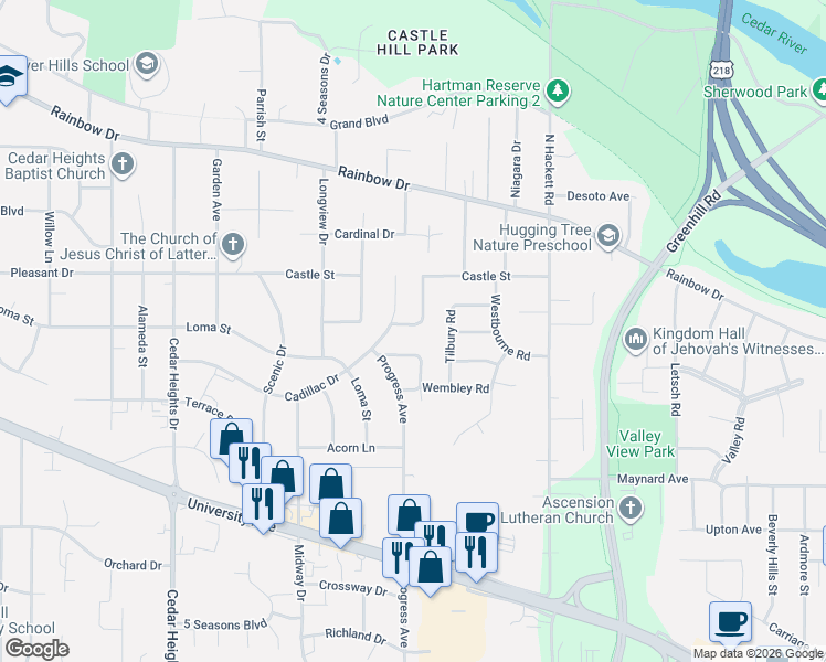 map of restaurants, bars, coffee shops, grocery stores, and more near 301 Lambeth Road in Waterloo