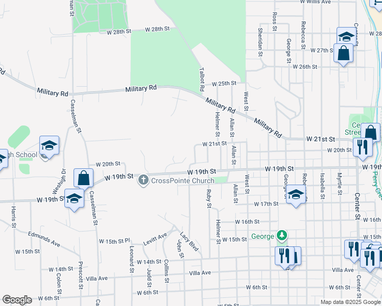 map of restaurants, bars, coffee shops, grocery stores, and more near 1933 Wood Street in Sioux City